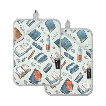 

Two Pieces Of Square Heat Insulation Pad Oven Mitts 7x9.8 Inch Oven Microwave Kitchen Cooking Baking Blue Book