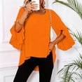 thumbnail image 4 of Sheghy Tops for Women Solid Ruffle 3/4 Sleeve Round Neck Summer Blouse Orange XL, 4 of 9