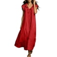 thumbnail image 4 of HADST Sleeveless V-neck Ruffle Maxi Dress with Loose Ruffle Cap Sleeves and Side-Seam Pockets, 4 of 8