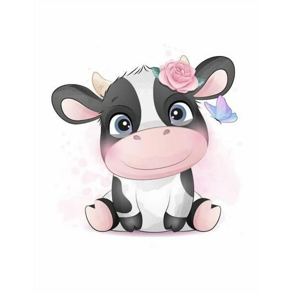 Cute Cow Cake Topper with Flower Crown – Baby Shower, Farm Animal Birthday, (Fits 1/4 Sheet cake or larger)