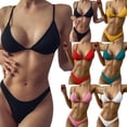 thumbnail image 5 of KelaJuan Women's Summer 2PCS Bikini Sets Solid Color Sleeveless Ribbed Bra + Low Waist Thong, 5 of 6