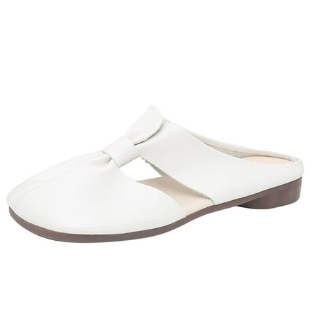 

QYZEU Wide Width Boots for Women Size Business Casual Shoes for Women Winter Ladies Fashion Leather Surface Solid Color Half Slippers Soft Sole Flat Casual Shoes