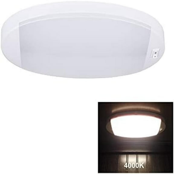 Facon 12V Oval Pancake Light, Length: 6'', 4000K Nature White Light, 12Volt Interior RV Ceiling Dome Lighting with on/off Switch, for RV Motorhomes Camper Caravan Trailer Boat