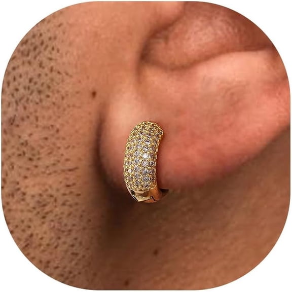 Hoop Earrings for Men | 14K Gold Plated Cartilage Huggie Earrings, Hypoallergenic Lightweight CZ Inlaid for Sensitive Ears