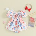 thumbnail image 2 of Okbabeha Baby Girl 4th of July Outfit Stars Puff Sleeve Fourth of July Romper Dress Newborn Independence Day Dresses, 2 of 7