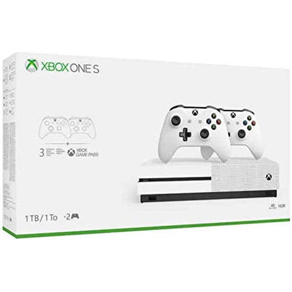 Newest Flagship Microsoft Xbox One S 1TB HDD Bundle with Two (2X) Wireless Controllers, 1-Month Game Pass Trial, 14-Day Xbox Live Gold Trial - White