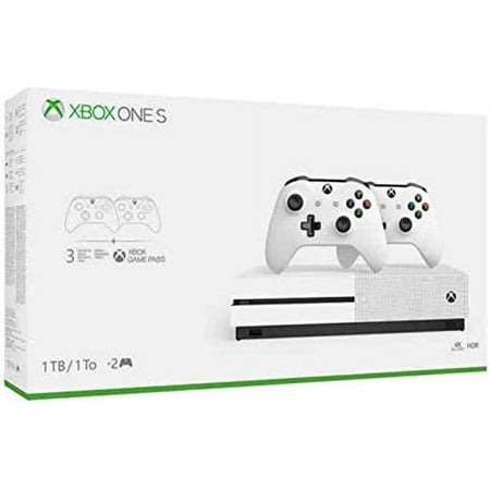 Newest Flagship Microsoft Xbox One S 1TB HDD Bundle with Two (2X) Wireless Controllers, 1-Month Game Pass Trial, 14-Day Xbox Live Gold Trial - White