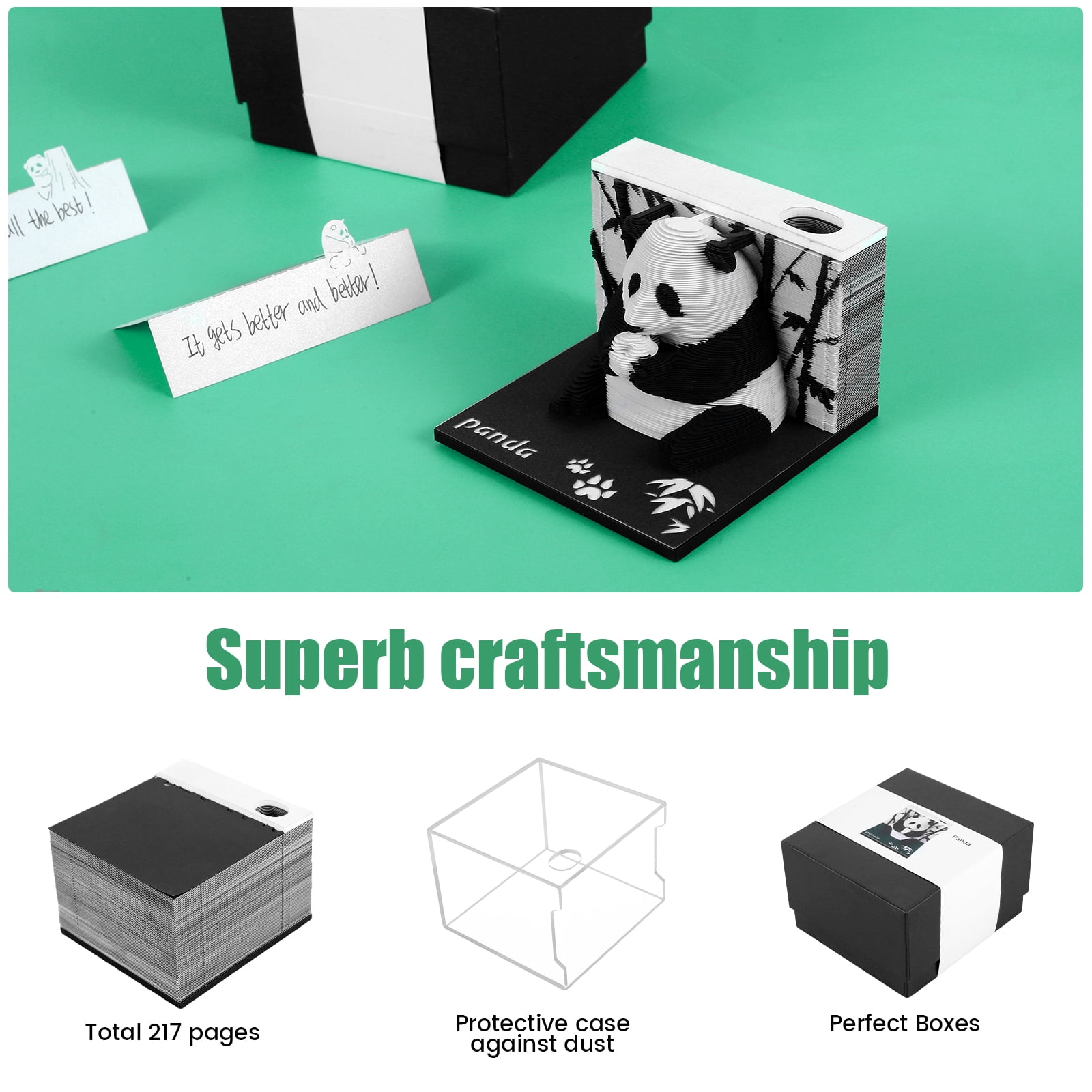 Threns 3D Desk Note Pad 217 Pages Panda Memo Pad Tear-Away 3D Art Note Pad DIY 3D Memo Pad Paper for Home Desktop Decoration Birthday Gift