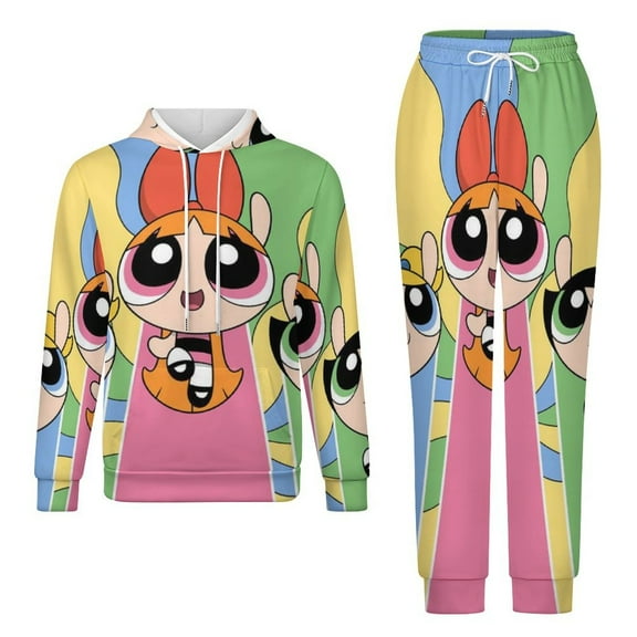 The Powerpuff Girls Unisex Adult Sweatsuits Hoodie & Sweatpants Long Sleeve Hooded Sweatshirt Matching Joggers Tracksuit Sets 2XS
