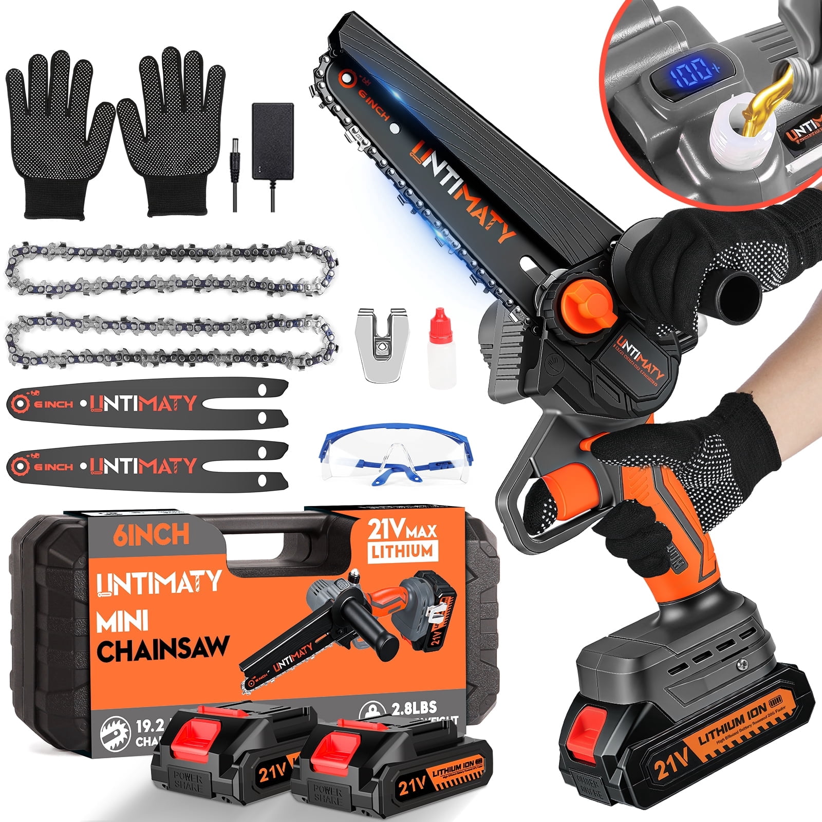BEI&HONG 6 In. Mini Chainsaw Kit with 2 Batteries, Security Lock