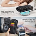 thumbnail image 4 of ShellTech For Samsung Galaxy Z Fold 7 PU Leather Wallet Case with Card Holder Kickstand Magnetic Zipper Pocket Lanyard Strap Wristlet,Leather Flip Case Shockproof Protective Cover,Black, 4 of 8