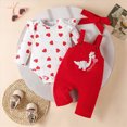 thumbnail image 2 of masbird Newborn Baby Girl Clothes Infant Baby Ruffle Romper Pants Fall Winter Outfits 3PCS Gifts Set Toddler Girls' Clothing,Red,6-9 M, 2 of 9