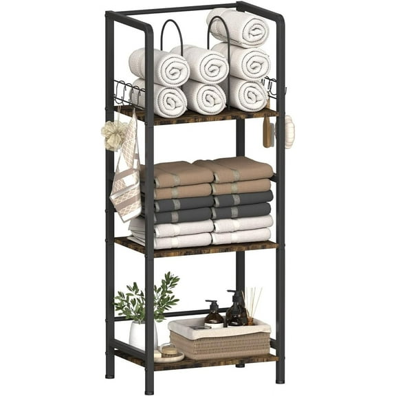 Free Standing Towel Racks for Bathroom with U-Shaped Detachable Dividers, 3-Tier Floor Towels Holder Stand with Shelf & 8 S-Hooks, Metal Pool Towel Storage Organizer for Home, Poolside, Black
