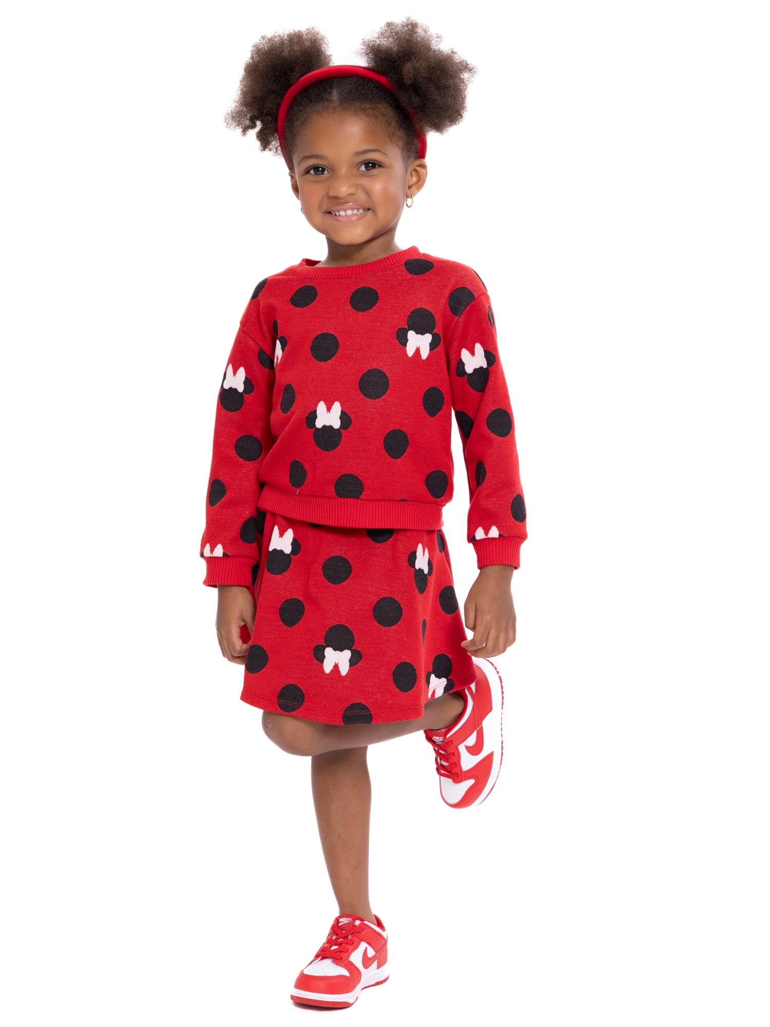 Disney Toddler Girls Minnie Mouse Intarsia Graphic Sweater and Skater Skirt Set, 2-Piece, Sizes 12M-5T