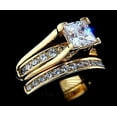 thumbnail image 2 of Wedding Bridal Set Princess Cut Lab Created Diamond Round Cut 14K White Gold Plated Silver, 2 of 4