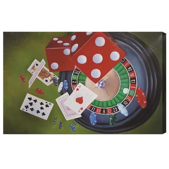 RAM Game Room OP9 36 x 24 Po. Peinture à l'Huile Roulette & dés sur Toile