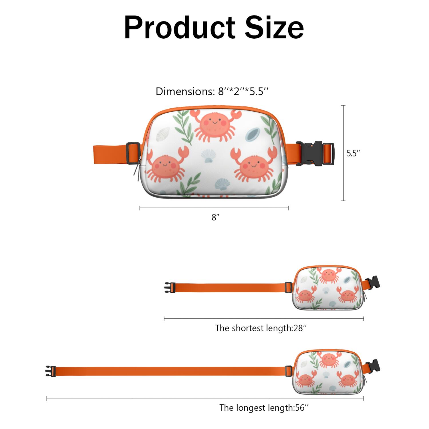 Fanny Pack Marine Adorable Crab Waist Bag Running Belt Bag for Jogging for Women Casual Waist Packs with Adjustable Strap Waterproof Belt Bag for Daily Leisure Music Festival/Event