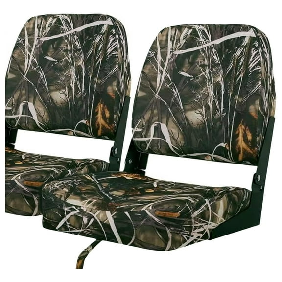 Low Back Boat Seats, Folding Boat Seats With Stainless Steel Screws,Aluminum Hinges&Padded,Fishing Boat Seat, 5 Colors are available(2-Pack) Camo(2-Pack 101S)