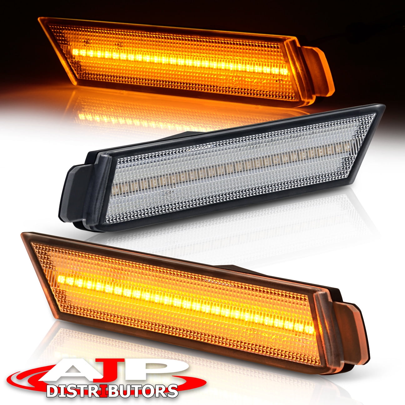 AJP Distributors Replacement Amber LED Front Turn Signal Side Markers Lights Clear Lens Assembly