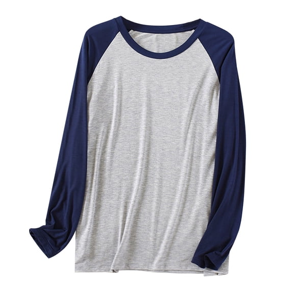 PUYAHG Pajamas for Mens Long Sleeved Round Neck Thin Home Tops Plus Size Loose Fit Furnishing Man Sleepwear Navy,XL