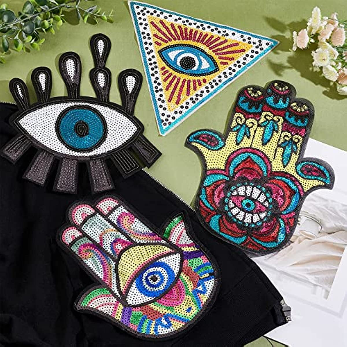 Middle East Embroidery Sequins Evil Eye Patches Hand-made Denim T-Shirt  Decoration DIY Hole Repair Accessories