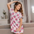 thumbnail image 3 of Pofeuu Floral Strawberr Print Women's Loose Fit Short Sleeve Nightgown, Comfortable Sleep Dress for Women, Casual Lounge Sleepwear, Soft Cotton Sleep Dress, 3 of 6