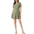 thumbnail image 1 of INSPIRE CHIC Robe Vintage Florale à Manches Courtes Col Camp Boutonnée Ligne A Verte m, 1 of 8