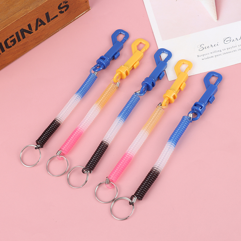 Key Holder Keyring Gifts Plastic Retractable Spring Coil Spiral Stretch