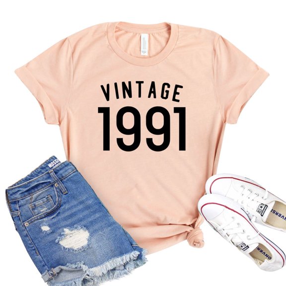 Vintage 1991 Shirt Birthday T-shirt 30Th B'day Tee Party Tshirt Bestie Shirts Women's Squad Gift