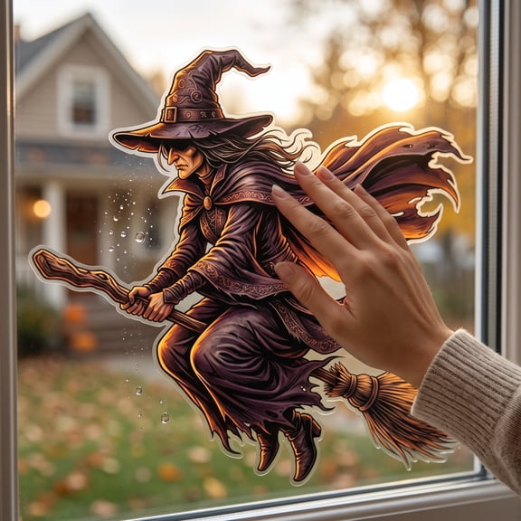 BiFandian Halloween Witch Window Clings, Reusable Removable Spooky Decals for Home Glass Doors, Halloween Decorations Indoor Outdoor Party Display for Cabinet, Storefront Window