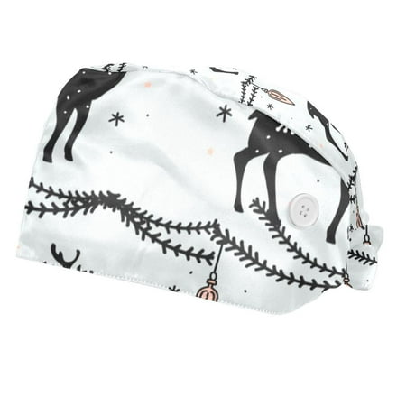

2PCS Working Cap with Buttons and Sweatband Adjustable Tie Back Hats Bouffant Caps Christmas Scrub Turban Hat