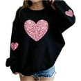 thumbnail image 2 of Girls Kids Glitter Sequin Heart Sweatshirt - Soft Stretch Oversized Long Sleeve Top, Black Casual Loungewear for Kids Teen,Size 12-13T, 2 of 5