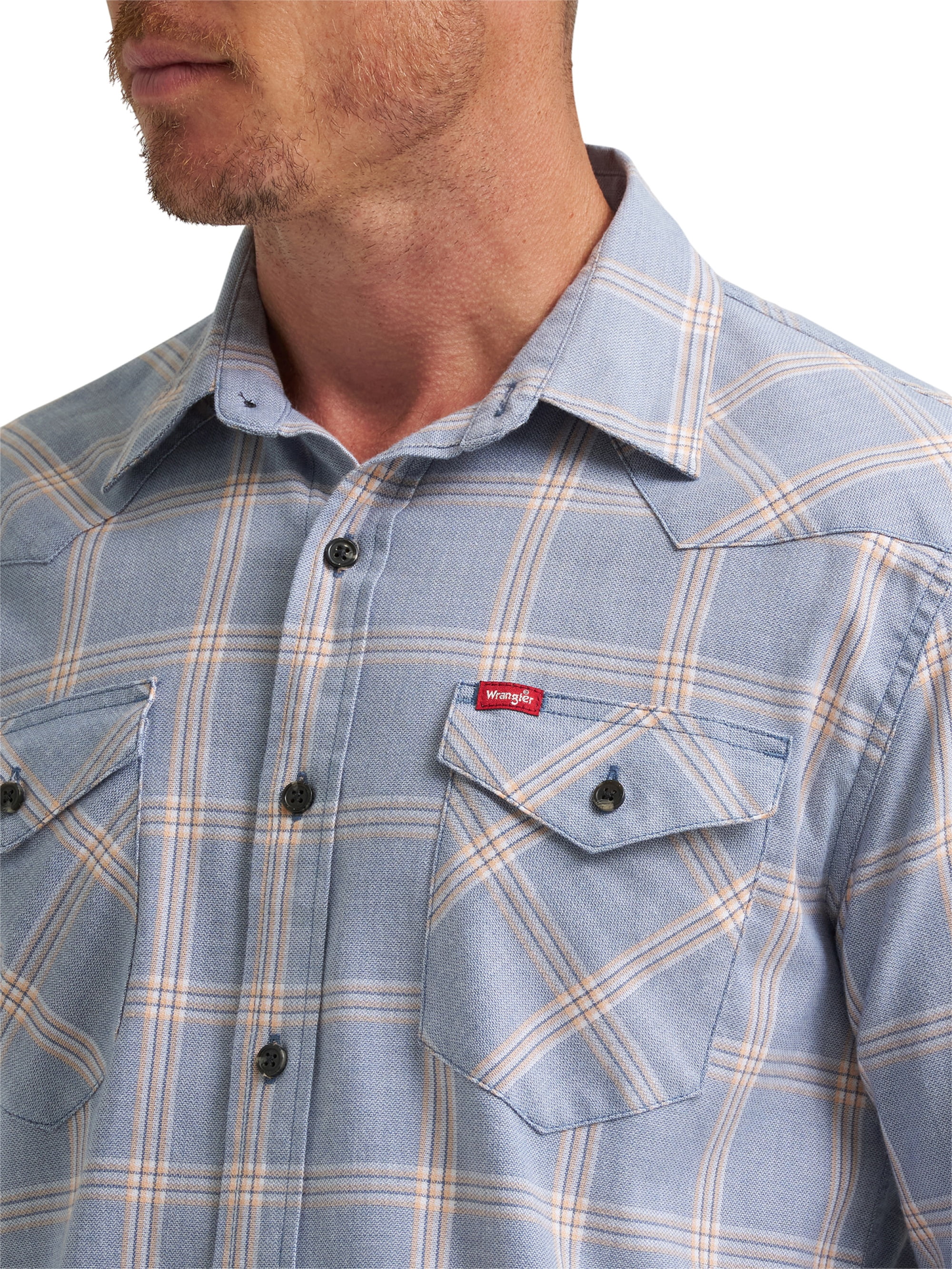 Wrangler® Men's Slim Fit Long Sleeve Woven Twill Shirt with Sunglasses Cleaner, Sizes S-5XL