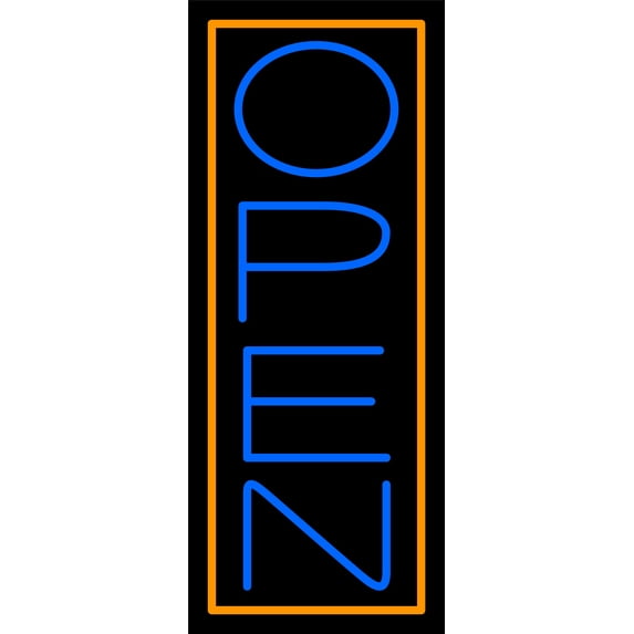 Orange Border With Blue Vertical Open LED Neon Sign 15 x 6 - inches, Black Square Cut Acrylic Backing, with Dimmer - Bright and Premium built indoor LED Neon Sign for storefront.