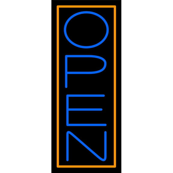 Orange Border With Blue Vertical Open LED Neon Sign 15 x 6 - inches, Black Square Cut Acrylic Backing, with Dimmer - Bright and Premium built indoor LED Neon Sign for storefront.