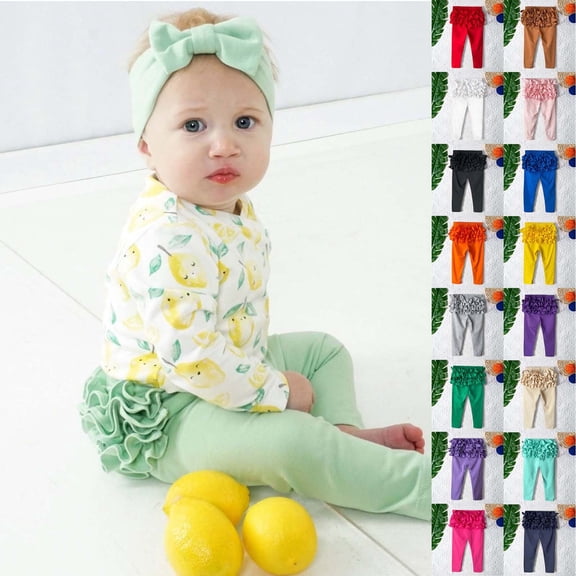 RTKFRFLM Little Girls Ruffle Trim Leggings Solid Color Stretchy Base Layer Pants Red 0-6 Months