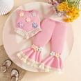 thumbnail image 2 of Toddler Baby Girl Outfits Summer Clothes Set Crochet Flower Fringe Sleeveless Top and Bell Bottom Pants Set Casual Toddler Outfit 18-24 Months, 2 of 7
