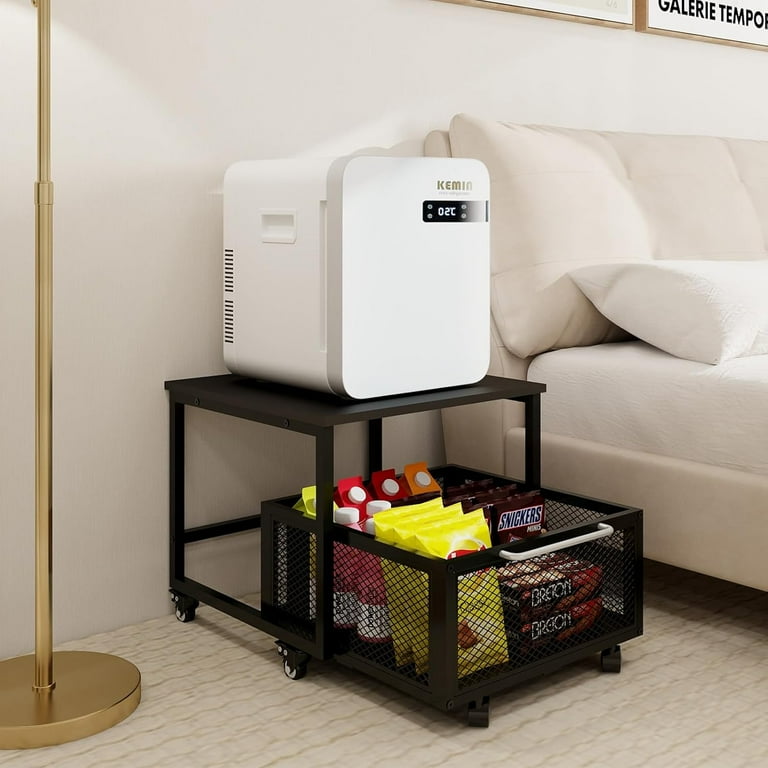 Mini Fridge Stand With Wheels & Storage - 21x21in Heavy Duty Cart, 220lb Capacity, For Dorm Or Home Office