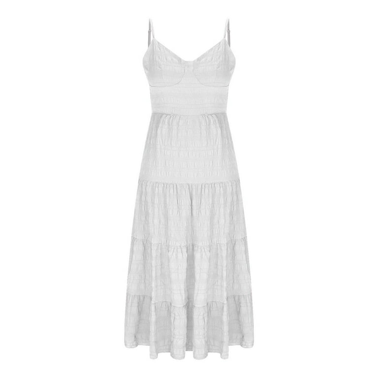 Hvot&aat Women's Halter Neck Maxi Dress Vacation Summer Casual A Line Swing  Dress Ruched Bust Sleeveless Solid Ruffle Hem Cami Dress - Walmart.com