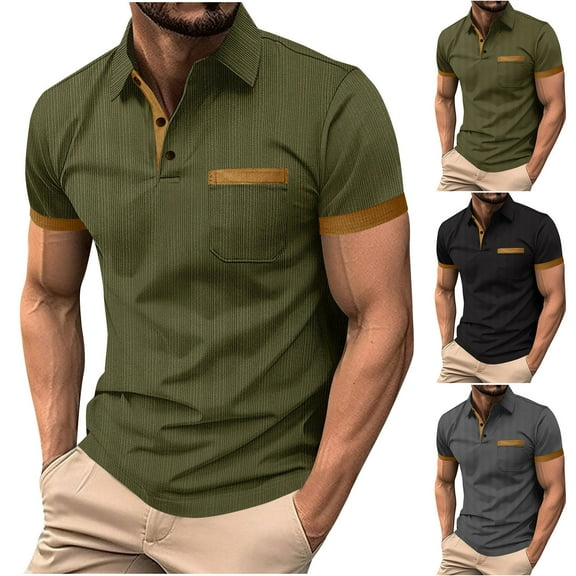 Felirenzacia Men’s Regular Fit Polo, Lightweight Performance Ribbed Knit Textured Short Sleeve Shirt, Army Green,S