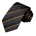 thumbnail image 5 of Hi-Tie Black Gold Stripe Ties for Men Jacquard Silk Necktie Handkerchief Cufflinks Set for Formal Business Party Prom, 5 of 7