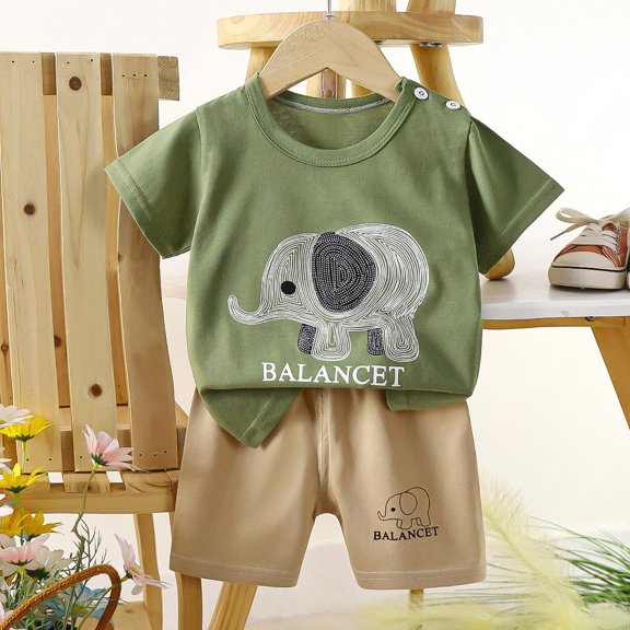 LPKRT Boys 2 Piece Matching Clothing Set Catoon Print Short Sleeve T Shirt And Shorts Children Stylish Casual Outfits Sets Bronze 12-18 Months