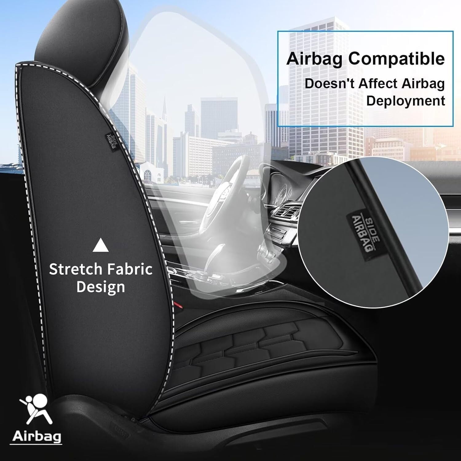 AOMSAZTO Full Set Car Seat Covers Fit fo Toyota RAV4 2007-2025 Faux Leather Seat Cover 2 Rows 5 Seats Waterproof Seat Cushion Protector (BLACK)