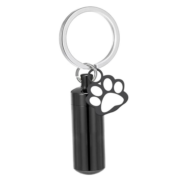 Llavero con colgante de cremación para mascotas, mini urna cilíndrica, urna práctica para cenizas Negro