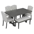 thumbnail image 3 of 6-Piece Farmhouse Dining Table Set, Rectangular Trestle Table and 4 Upholstered Chairs & Bench for Dining Room, 3 of 11