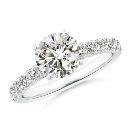 Diamond Ring Platinum Rings - April Birthstone Ring - Classic Diamond Engagement Ring with Accents in Platinum (7.4mm Diamond) - SR1507D-PT-IJI1I2-7.4-7