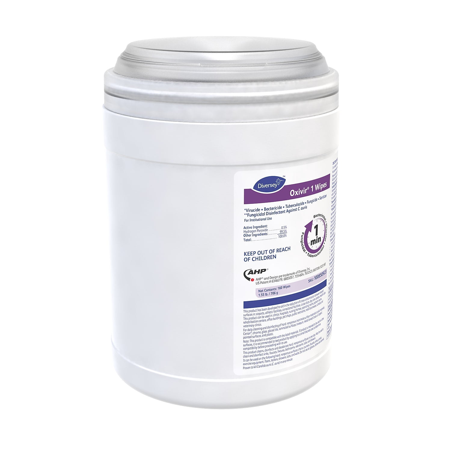 Diversey Oxivir TB Disinfectant Wipes, 6" x 7", 160 Wipes Per Container, Pack Of 12 Containers