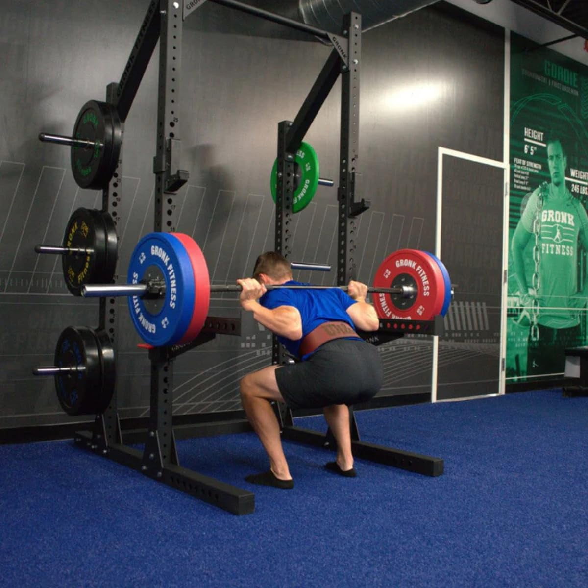 Gronk Fitness Commercial Half Rack Power Rack | Supports Up To 1000 lbs | Includes J-Hooks and Spotter Arms | Perfect for Squat, Bench, Deadlift, and More | Extended Base for Stability