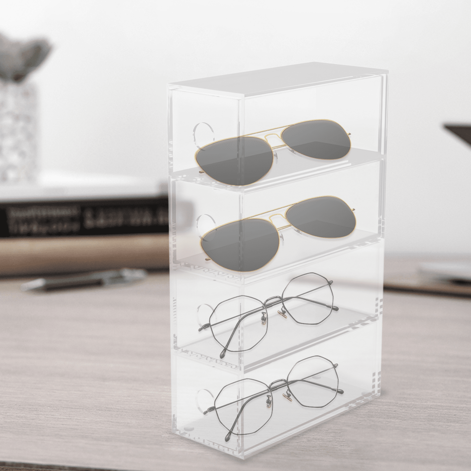 4 Layer Glasses Display Case Sunglasses Storage Box Organizer Lipstick
