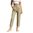 thumbnail image 5 of Ruimatai Womens High Waist Button Front Pleated Capri Pants Pockets Straight Leg Casual Trousers, 5 of 8